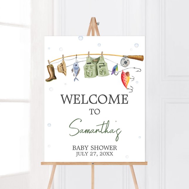 Little Fisherman Baby Shower Welcome Poster (Boho Fisherman Baby Shower Welcome Sign)