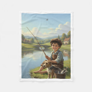 Little Fisherman Boy and Dog Cosy Fleece Blanket