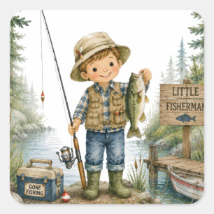 Little Fisherman Boy Birthday Party Square Sticker