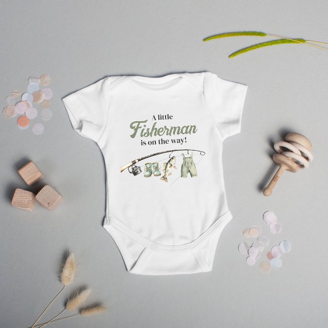 Little Fisherman Clothesline Fishing Baby Shower Baby Bodysuit (Creator Uploaded)