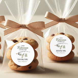 Little Fisherman Clothesline Fishing Baby Shower Classic Round Sticker