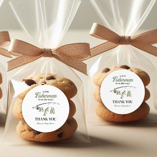 Little Fisherman Clothesline Fishing Baby Shower Classic Round Sticker