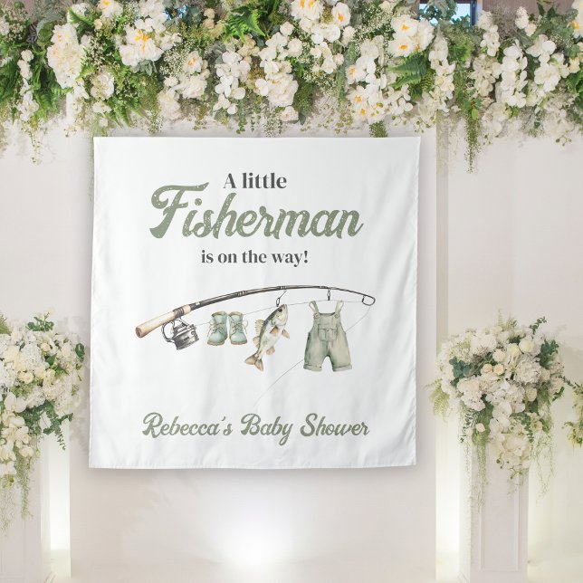 Little Fisherman Clothesline Fishing Baby Shower Tapestry (Creator Uploaded)