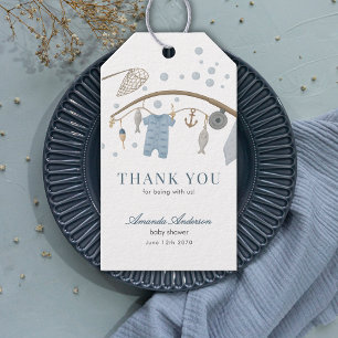 Little Fisherman Fishing Boy Baby Shower Thank You Gift Tags