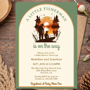 Little Fisherman On the Way Sage Boy Baby Shower Invitation