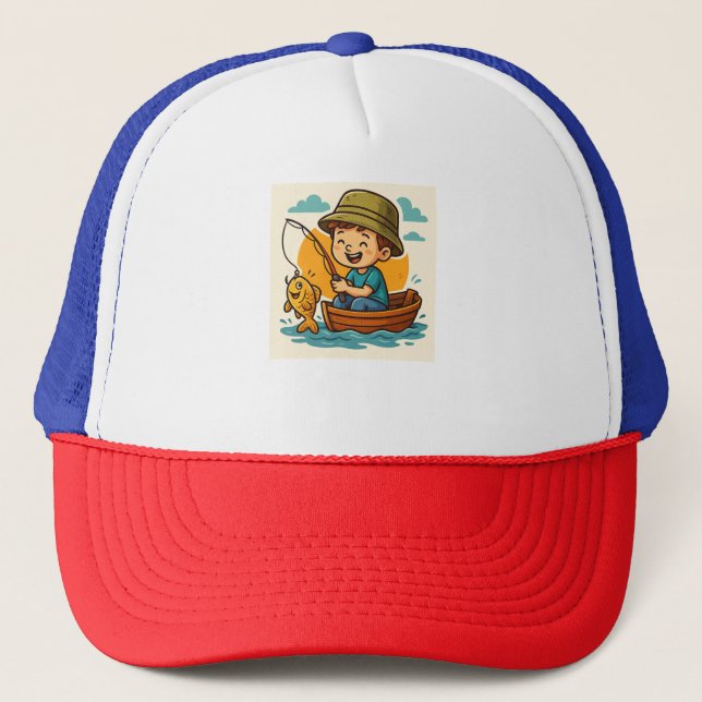  "Little Fisherman’s Big Catch – Cute Cartoon Fi Trucker Hat (Front)