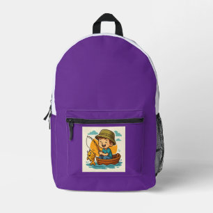 Little Fisherman’s Big Catch – Cute Cartoon Fishin Printed Backpack