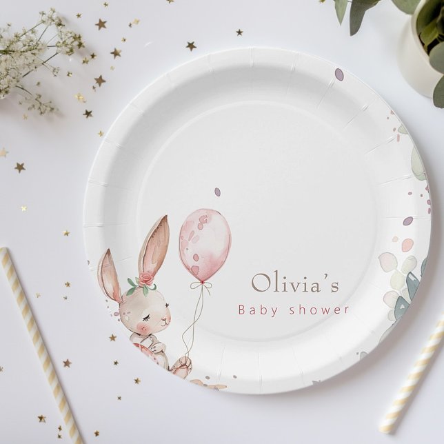 little floral  bunny baby shower  paper plate (Creator Uploaded)