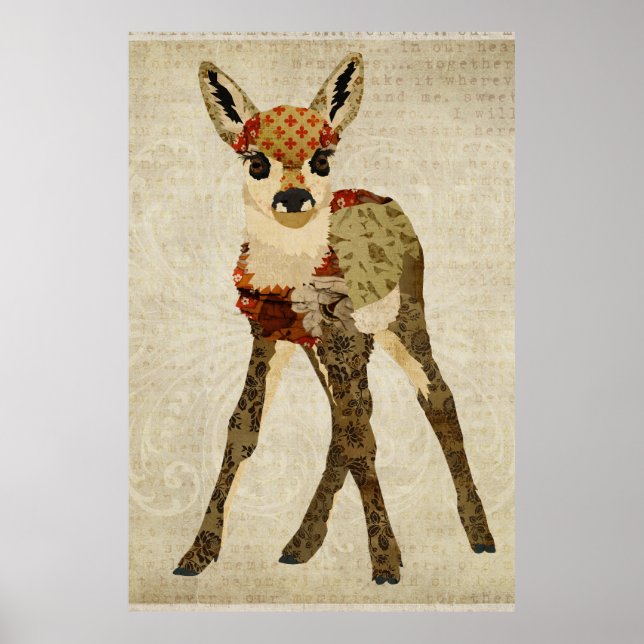 Little Floral Fawn Art Poster (Front)
