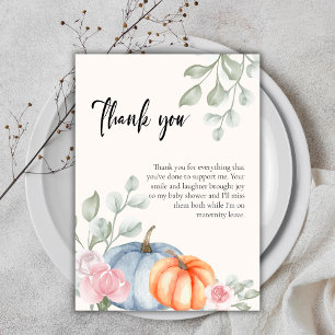 Little Floral Pumpkin Halloween Fall Baby Shower Thank You Card