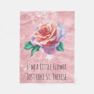 Little Flower Pink Rose St. Therese Fleece Blanket