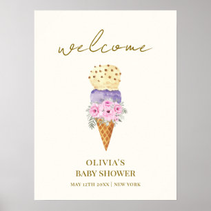 Little Flower Scoop Ice Cream Baby Shower Welcome Poster