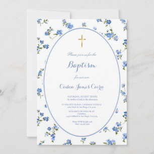 Little Flower Watercolor Boy Baptism Invitation