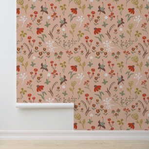 Little Flowers Folk Art Style Wallpaper