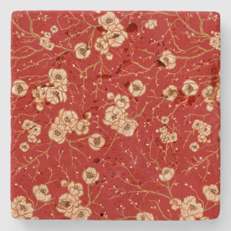 Little flowers on red pattern stone coaster