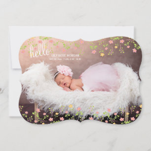Little Flowers Pk and Yel Photo Birth Announcement