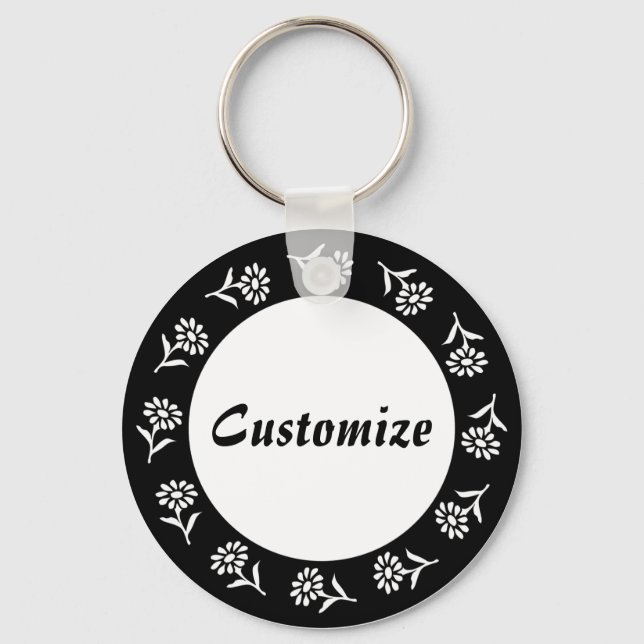 Little Flowers Template - B&W Key Ring (Front)