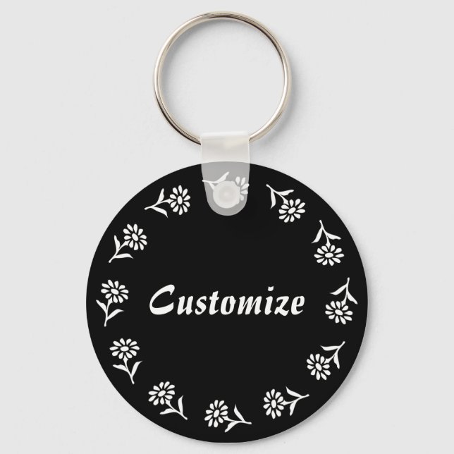 Little Flowers Template - B&W - v2 Key Ring (Front)