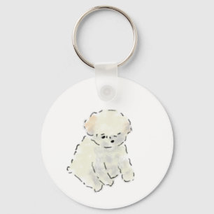 Little Fluffy White Puppy Crayon Sketch Key Ring