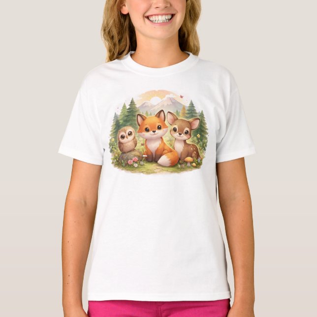 Little Forest Friends: A Cozy Fox, Owl & Deer Adve T-Shirt (Front)