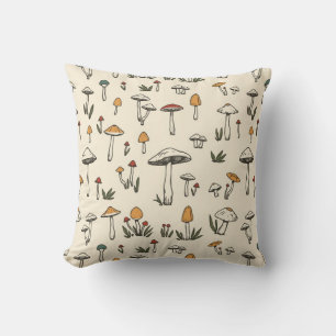Little Forest Mushrooms on a Beige Background Cushion