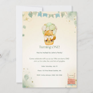 Little Fox 1st Birthday Invitation