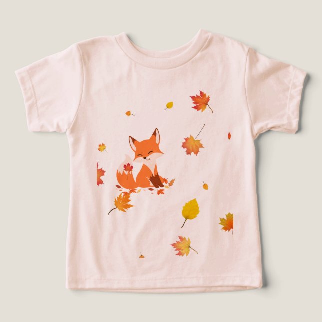 Little Fox & Autumn Leaves Baby T-Shirt" (Design Front)