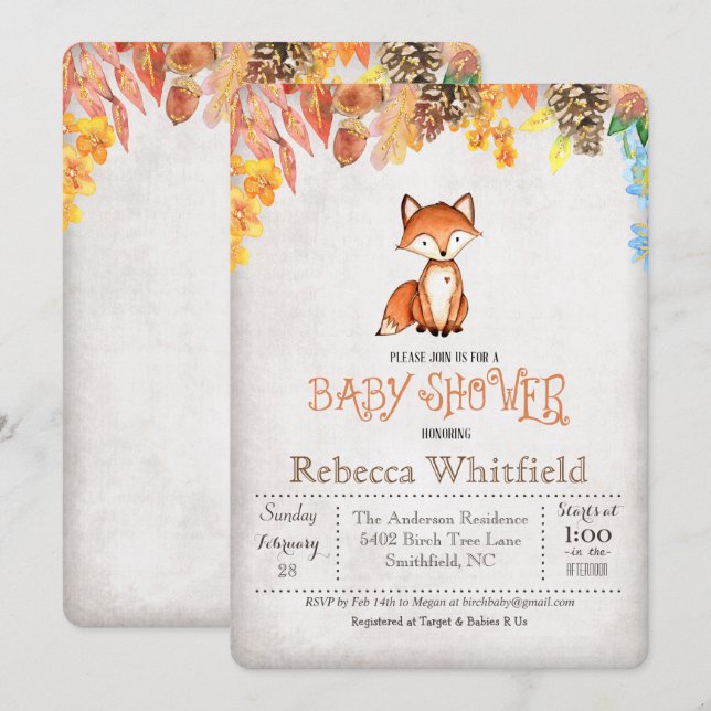 Little Fox Baby Shower Invitation (Front/Back)