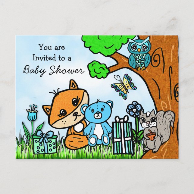 Little Fox Boy's Baby Shower Invitation Postcard (Front)