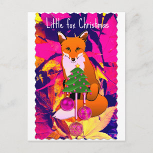 Little fox Christmas retro fuchsia postcard