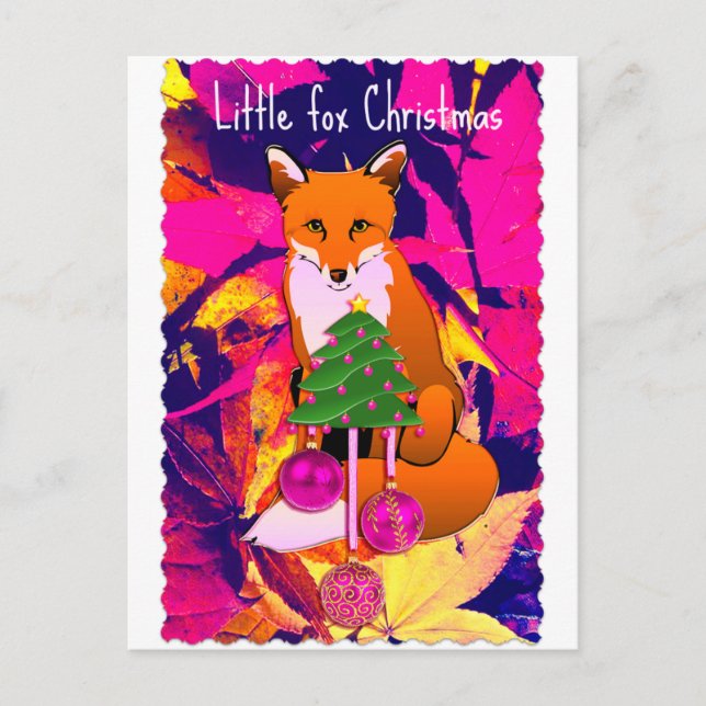 Little fox Christmas retro fuchsia postcard (Front)