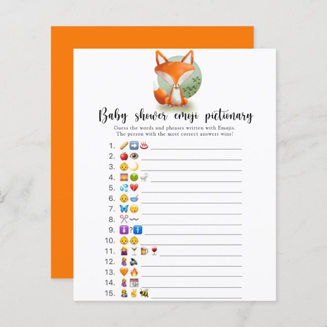 Little Fox cub - baby shower emoji pictionary game (Front/Back)