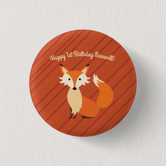Little Fox Cute Colourful 1st Birthday Party Theme 3 Cm Round Badge (Front)