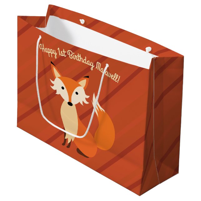 Little Fox Cute Colourful 1st Birthday Party Theme Large Gift Bag (Front Angled)