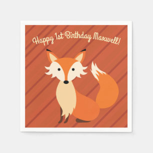 Little Fox Cute Colourful 1st Birthday Party Theme Napkin
