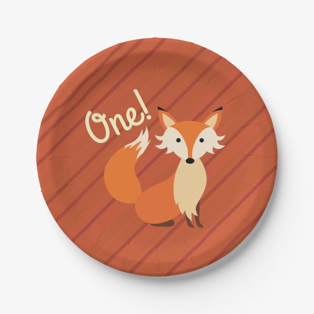 Little Fox Cute Colourful 1st Birthday Party Theme Paper Plate (Front)