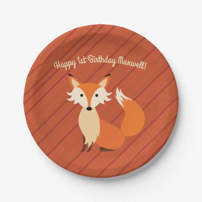 Little Fox Cute Colourful 1st Birthday Party Theme Paper Plate (Front)