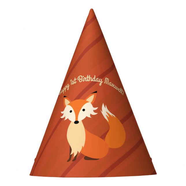 Little Fox Cute Colourful 1st Birthday Party Theme Party Hat (Front)