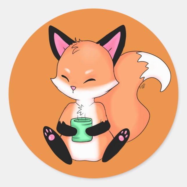 Little Fox Drinking Tea Stickers (Front)