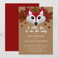 Little Fox Fall Red Brown Watercolor Baby Shower I