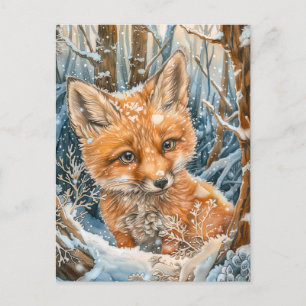 Little Fox in Snowy Forest Postcard