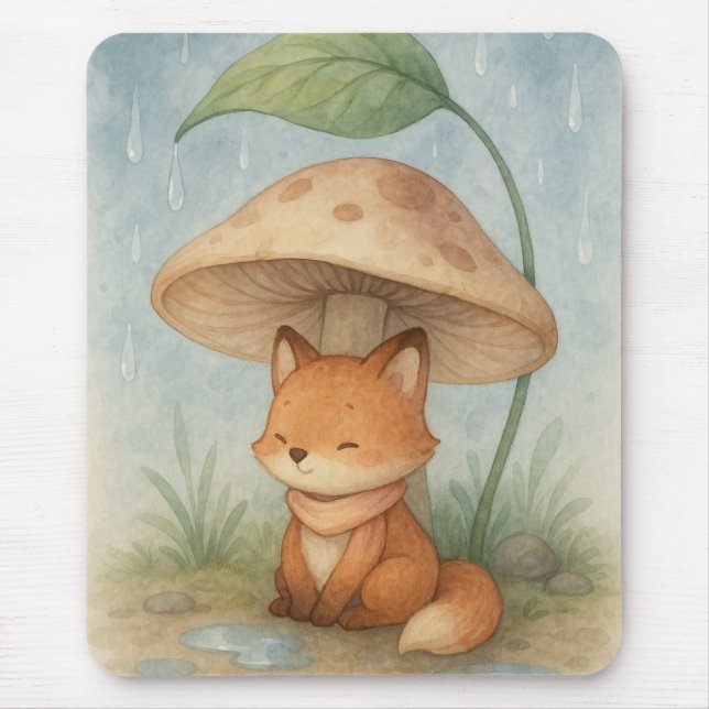 Little Fox in the Rain Mouse Pad (Front)