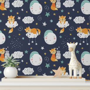 Little Fox Moon Stars Nursery Peel and Stick Wallpaper