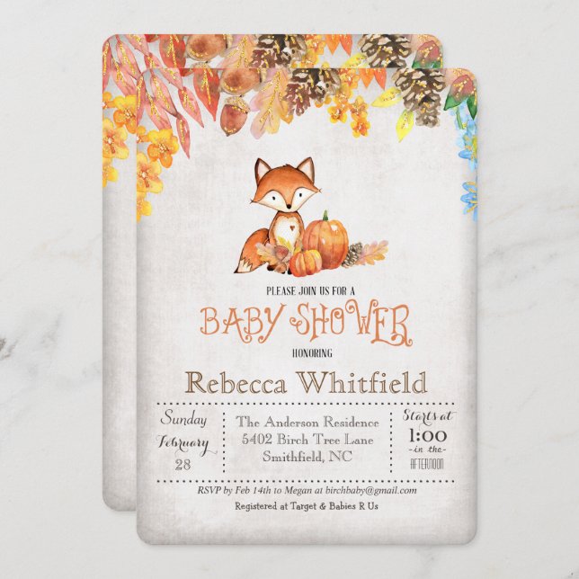 Little Fox Pumpkin Baby Shower Invitation (Front/Back)