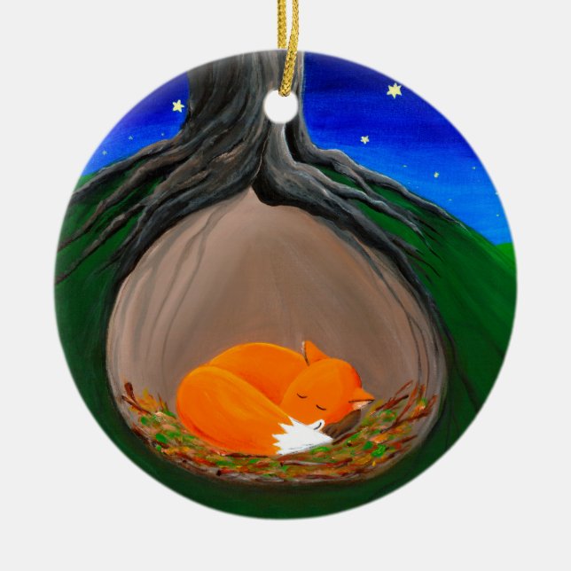 Little Fox | Woodland Ceramic Tree Decoration (Front)