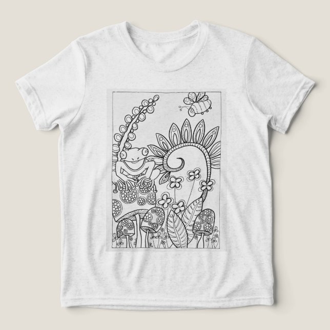 Little frog on a mushroom Tri-Blend shirt (Design Front)