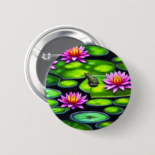 Little Frog on Lily Pad 6 Cm Round Badge (Front & Back)