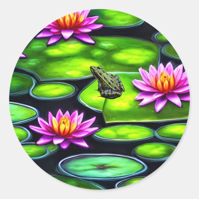 Little Frog on Lily Pad Classic Round Sticker (Front)
