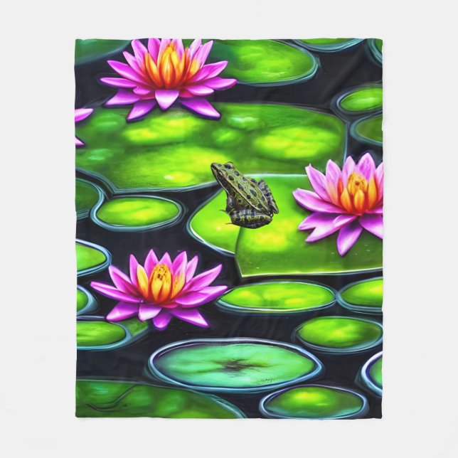 Little Frog on Lily Pad Fleece Blanket (Front)