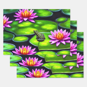 Little Frog on Lily Pad Wrapping Paper Sheet